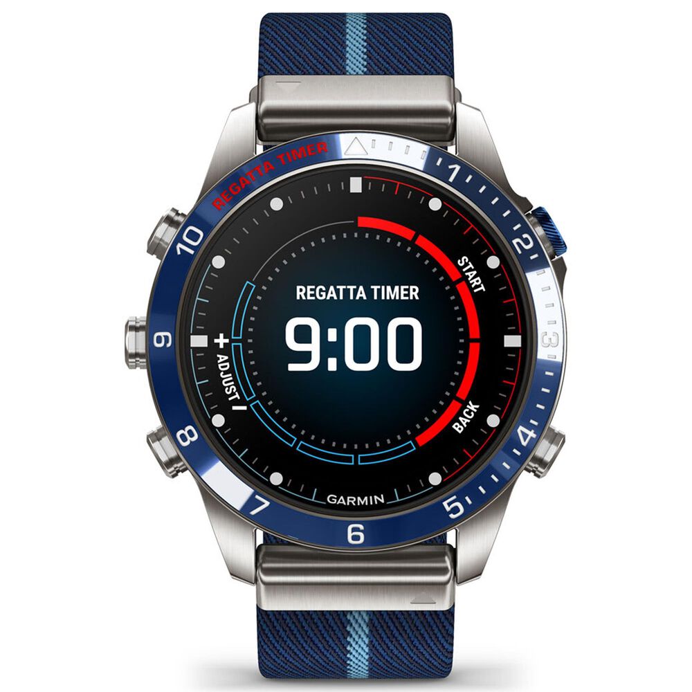 Garmin MARQ 2 Captain AMOLED Smartwatch Silver Grade 5 Titanium Bezel Case with Blue Nylon Band, , large