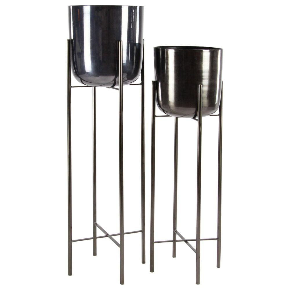 Maple and Jade Dome Indoor/Outdoor Planter with Removable Stand in Polished Black (Set of 2), , large