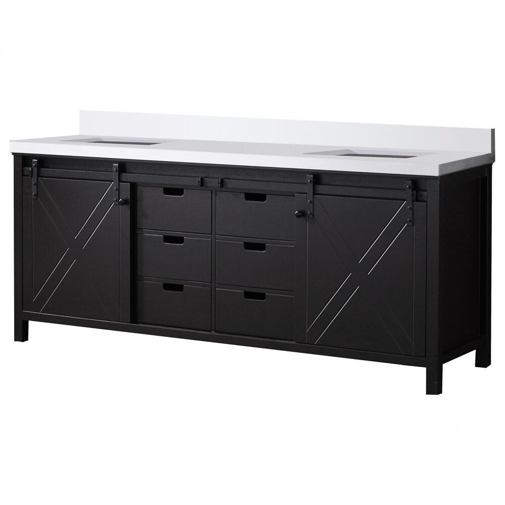 Lexora Home Marsyas 80" Double Bathroom Vanity in Brown with 2 cm White Cultured Marble Top and Rectangular Sinks, , large