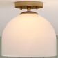 Vaxcel Shelby 1-Light Semi Flush Mount with Frosted White Opal Glass Shade in Natural Brass, , large