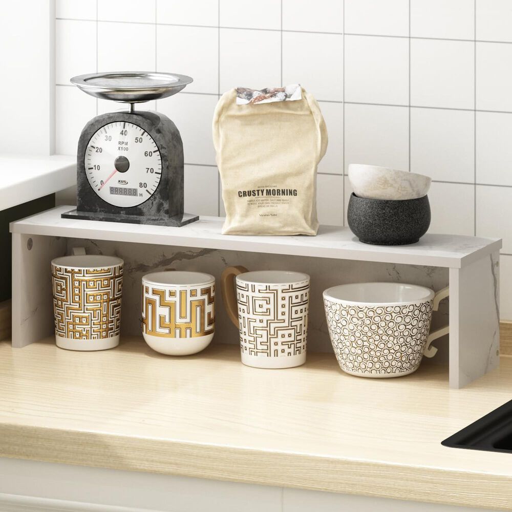 HOMLUX 23" Kitchen Counter Stackable Organizer Shelf in Marble White, , large