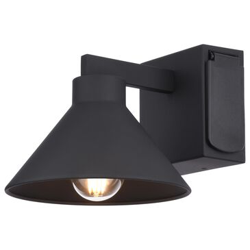 Vaxcel Sumner 1-Light Outdoor Wall Sconce Dusk-to-Dawn with GFCI Outlet in Matte Black, , large