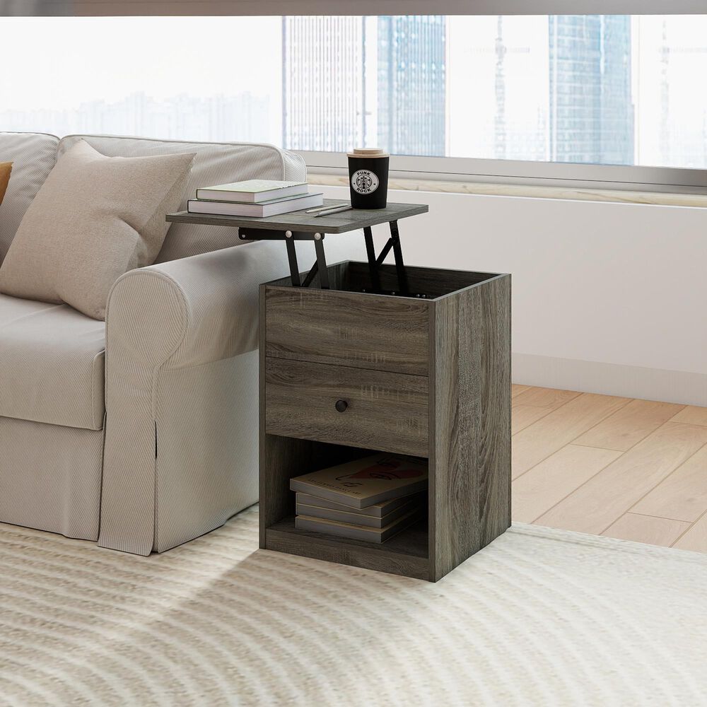 HOMLUX 1-Drawer Lift Top Nightstand in French Oak Grey, , large