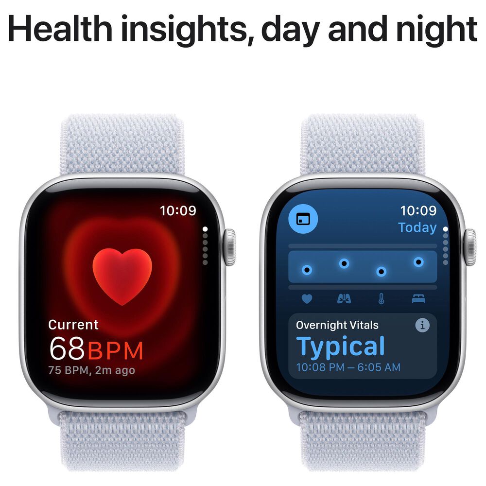 Apple Watch Series 10 GPS + Cellular 46mm Silver Aluminum Case with Blue Cloud Sport Loop, , large