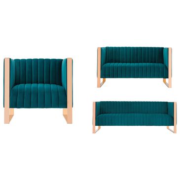Dayton Trillium 3-Piece Living Room Seating Set in Teal Velvet, , large