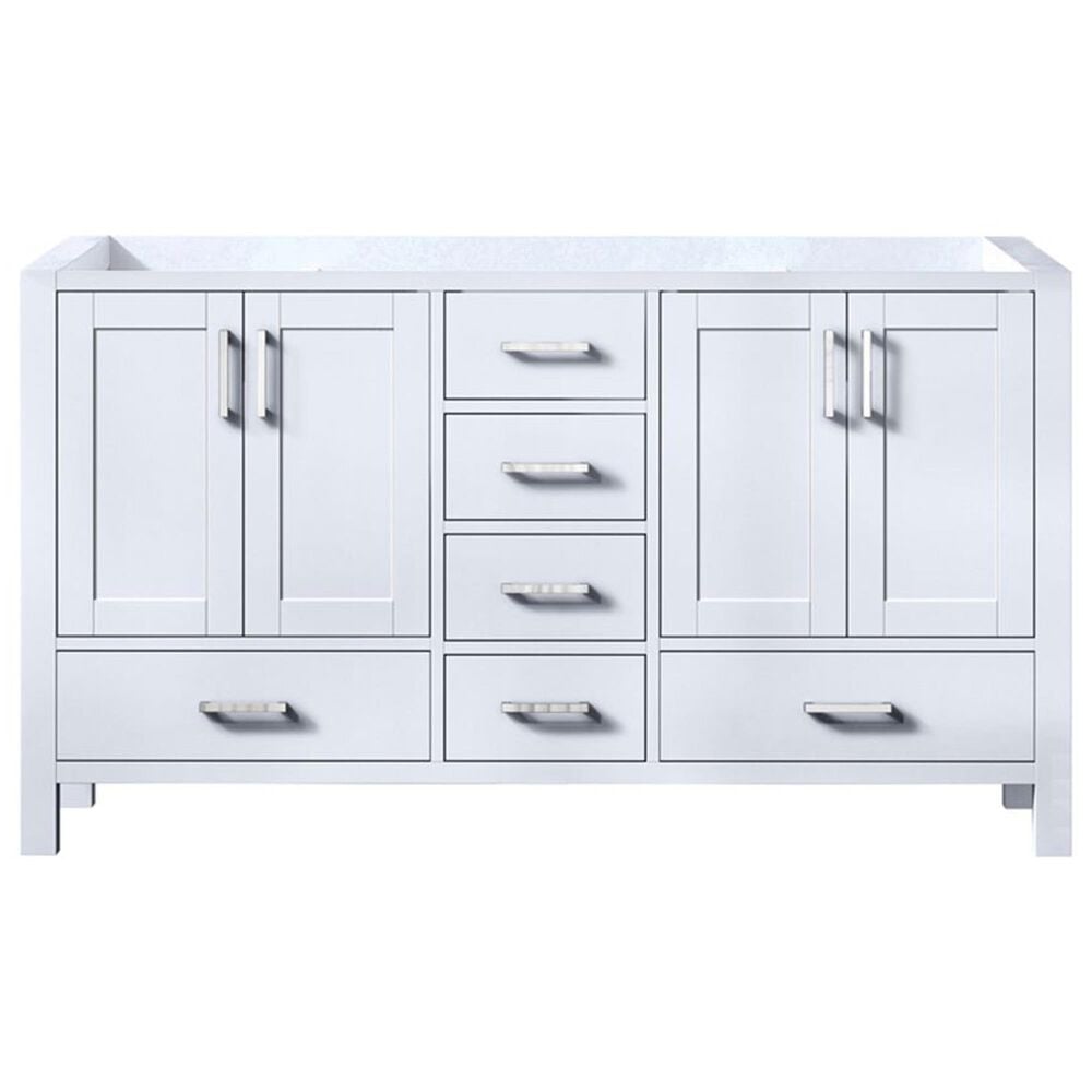 Lexora Home Jacques 60&quot; Double Bathroom Vanity in White with 2 cm White Carrara Marble Top and Rectangular Sinks, , large