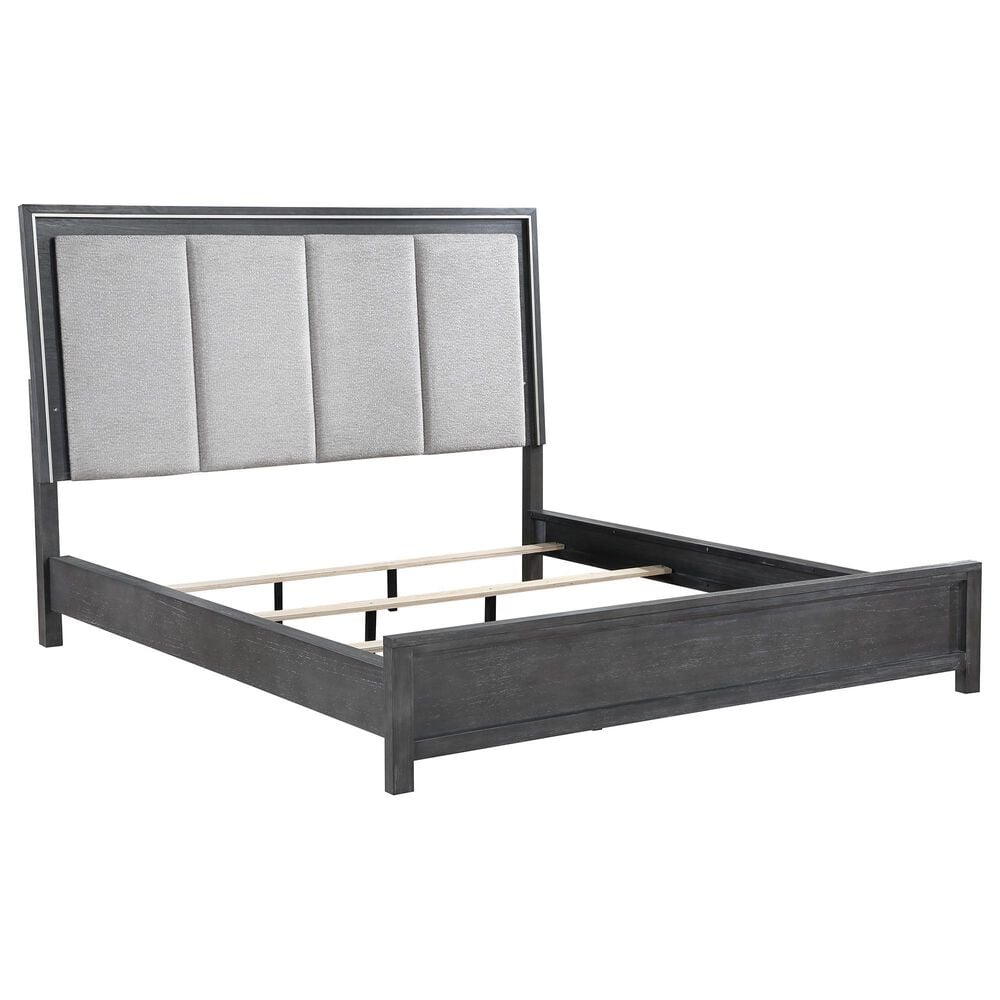New Heritage Design Odessa Queen Upholstered Bed in Charcoal and Silver, , large