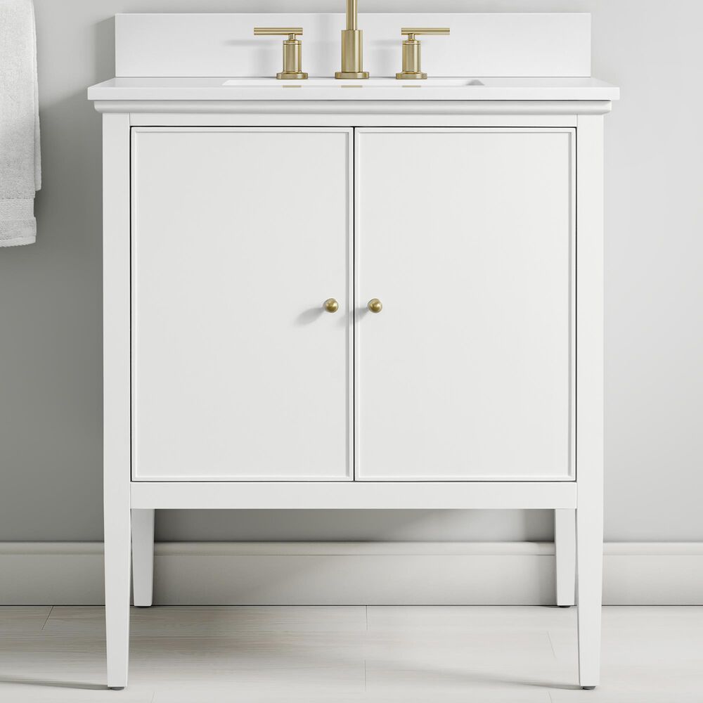 37B Heston 30" Single Bathroom Vanity in Bright White with White Composite Stone Top and Backsplash, , large