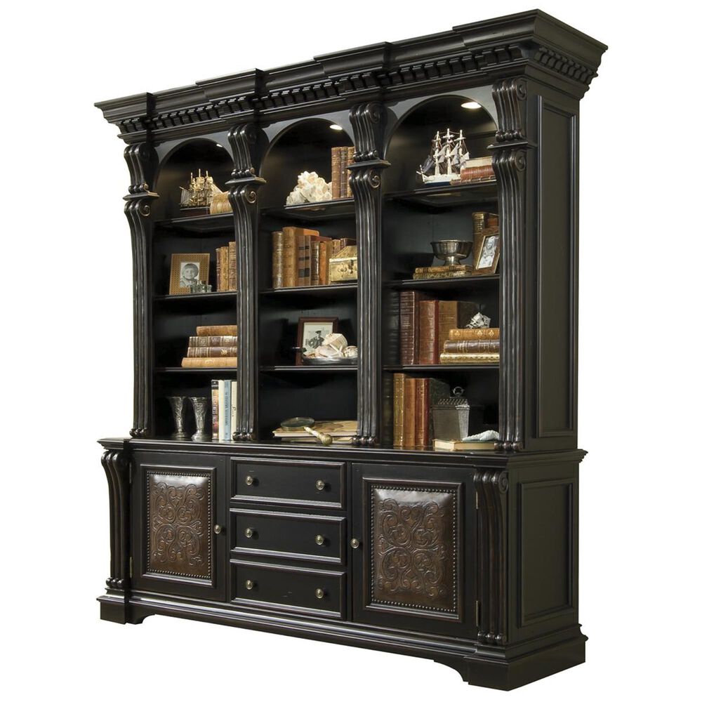 Hooker Furniture Telluride Bookcase and Hutch in Black with Reddish Brown Rub-Through, , large