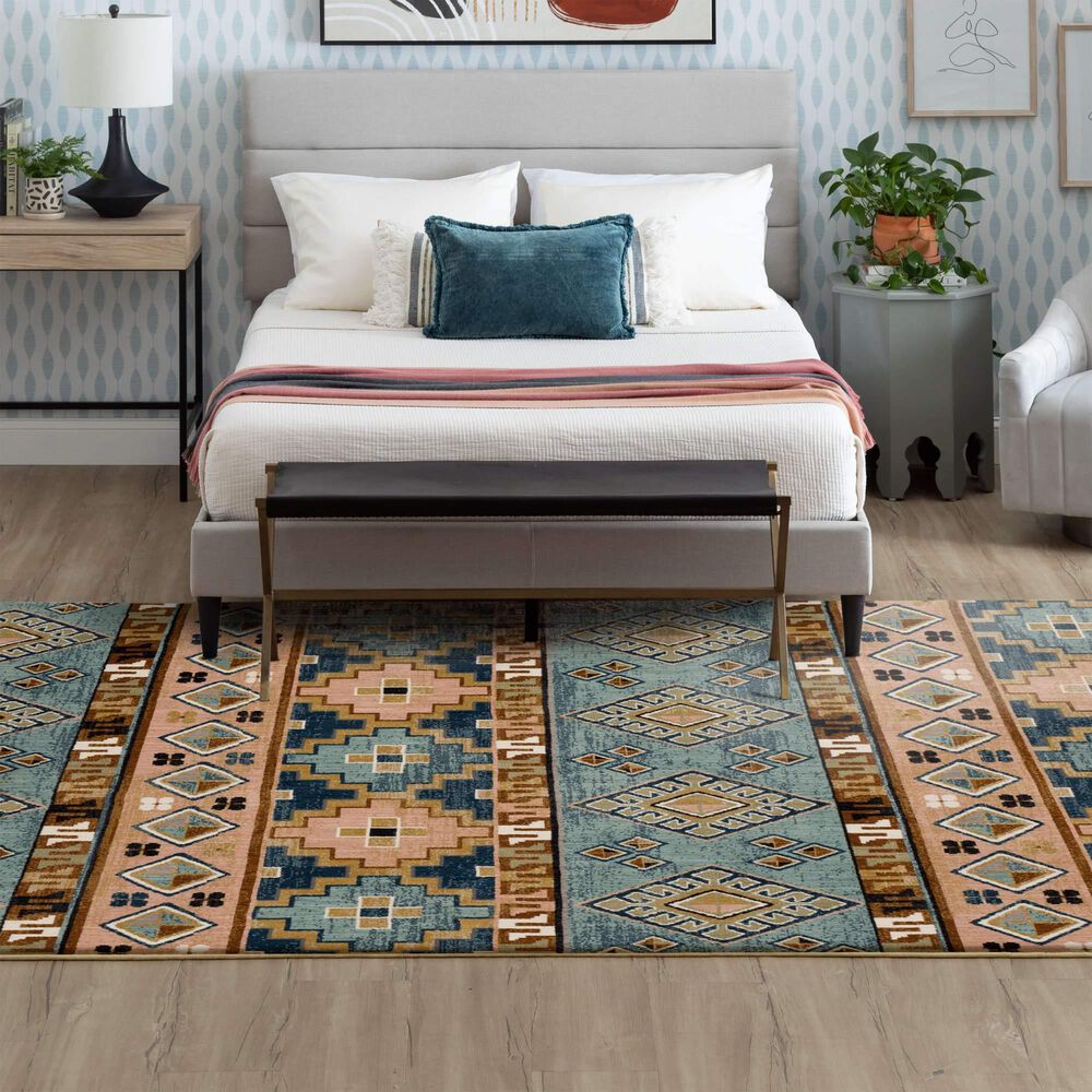 Stacy Garcia Home Rendition Zula 9&#39;6&quot; x 12&#39;11&quot; Robin&#39;s Egg Blue, Neutral Tan, Soft Grey and Blush Pink Area Rug, , large