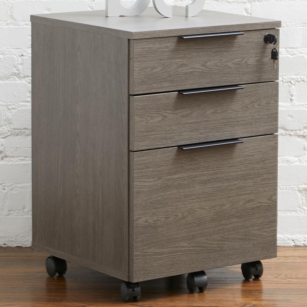 Unique Furniture Stavanger Mobile Pedestal in Dark Grey and Black, , large