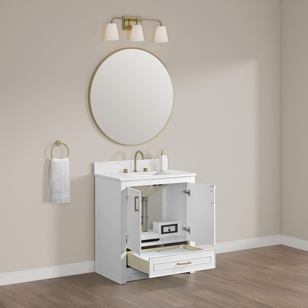 37B Lucerne 30" Single Bathroom Vanity in Bright White with Marble Top and Backsplash, , large