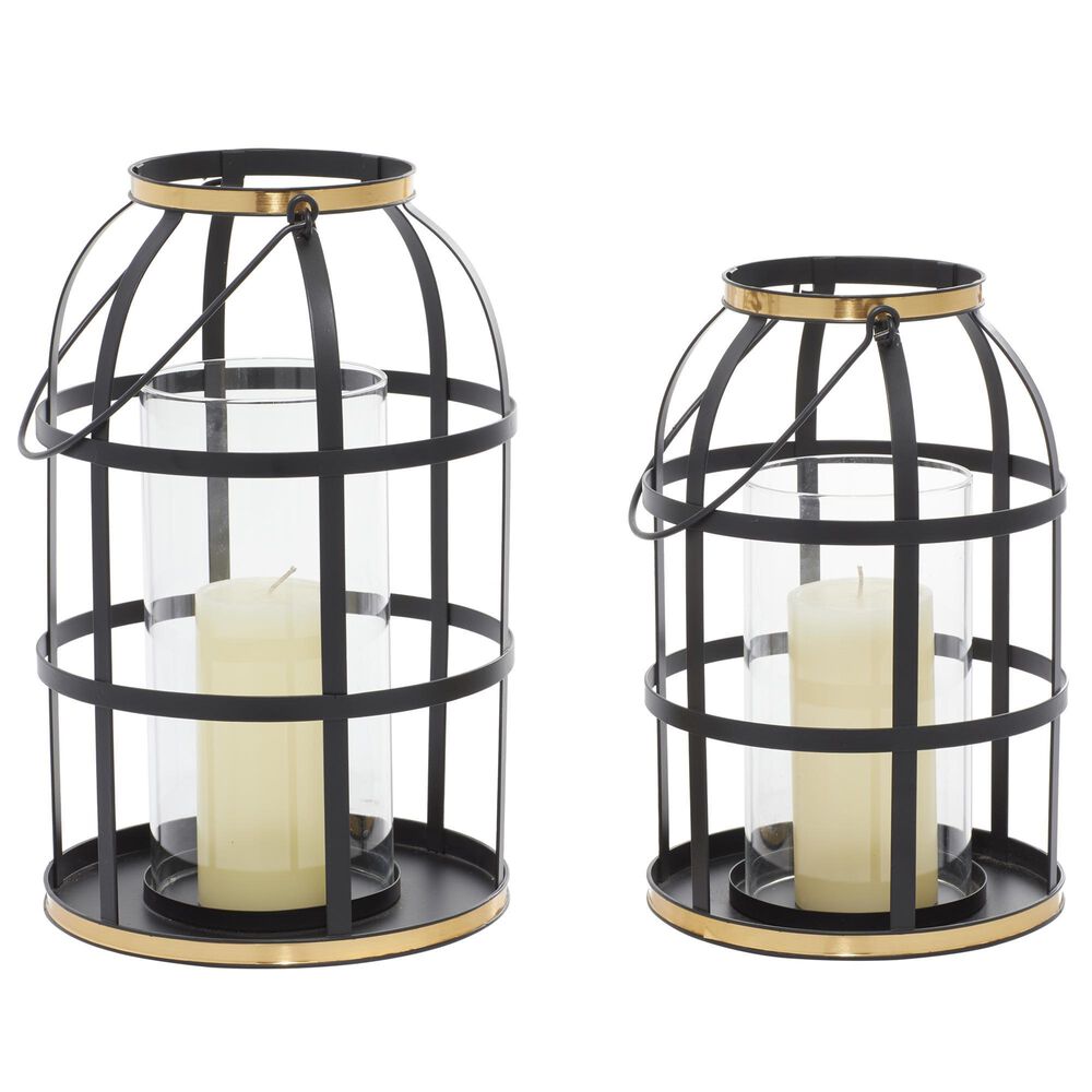 Maple and Jade Industrial Metal Lantern in Black and Gold (Set of 2), , large