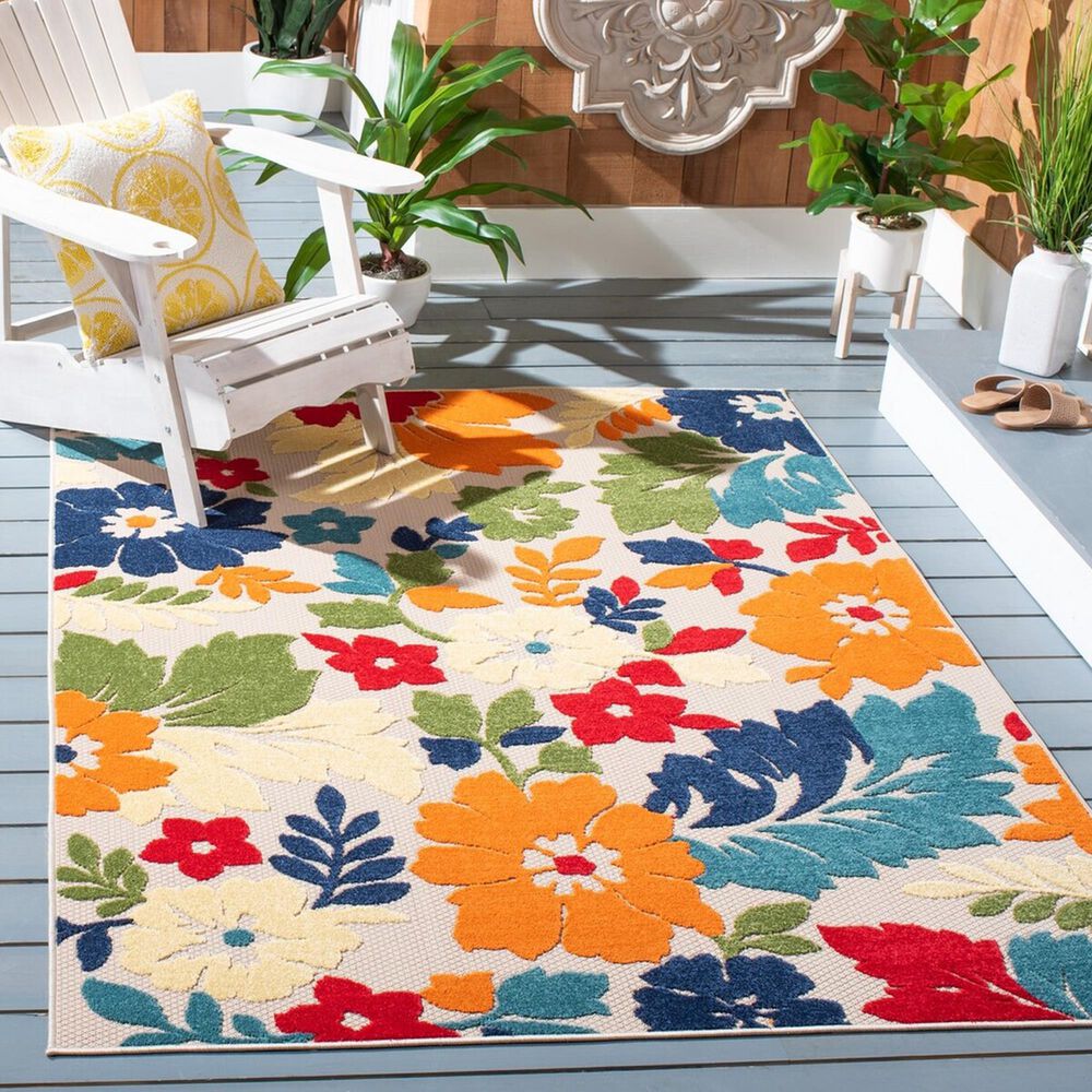 Safavieh Cabana CBN308A 4&#39;5&quot; x 6&#39;5&quot; Ivory and Orange Indoor/Outdoor Area Performance Rug, , large