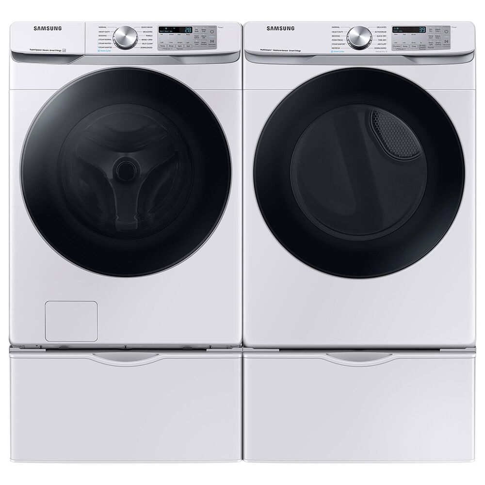 Samsung 4.5 Cu. Ft. Front Load Washer and 7.5 Cu. Ft. Electric Dryer Laundry Pair with Pedestal in White, , large