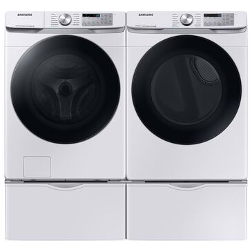 Samsung 4.5 Cu. Ft. Front Load Washer and 7.5 Cu. Ft. Electric Dryer Laundry Pair with Pedestal in White, , large