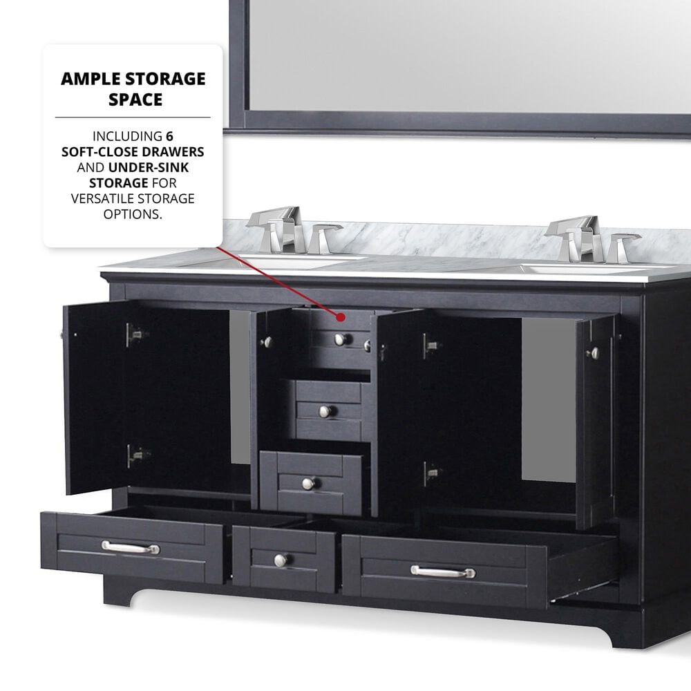 Lexora Home Dukes 60&quot; Double Bathroom Vanity in Espresso with 2 cm White Quartz Top and Rectangular Sinks, , large