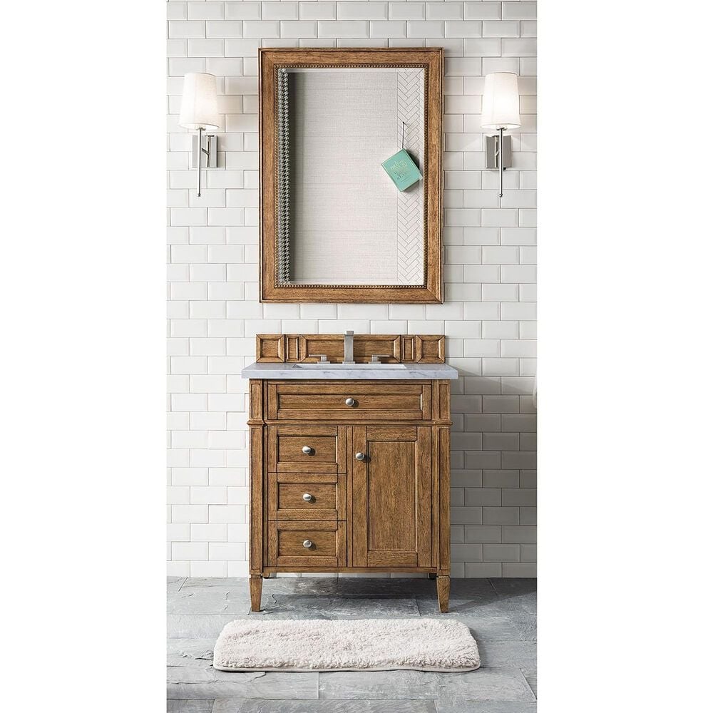 James Martin Vanities Brittany 30&quot; Single Bathroom Vanity in Saddle Brown with 3 cm Arctic Fall Solid Surface Top and Rectangular Sink, , large