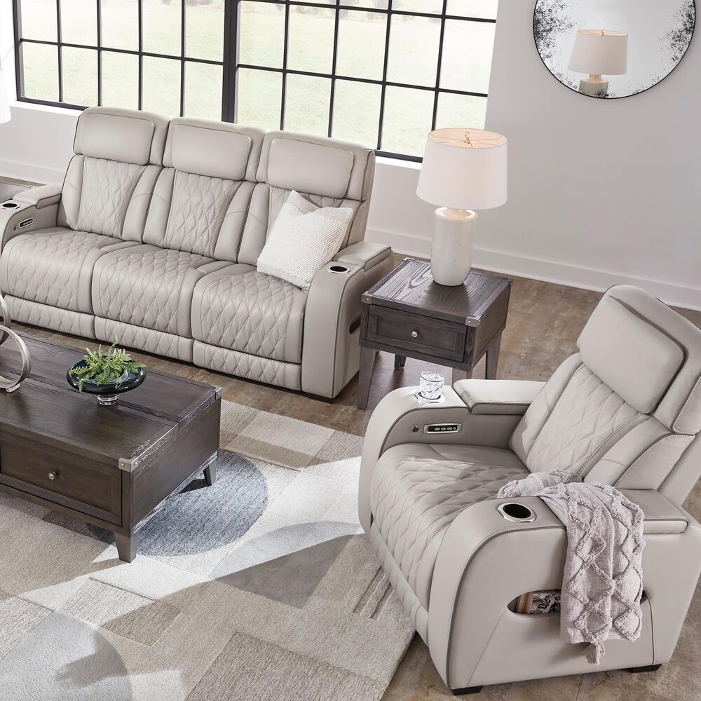 Ashley Boyington Leather Power Recliner in Gray, , large