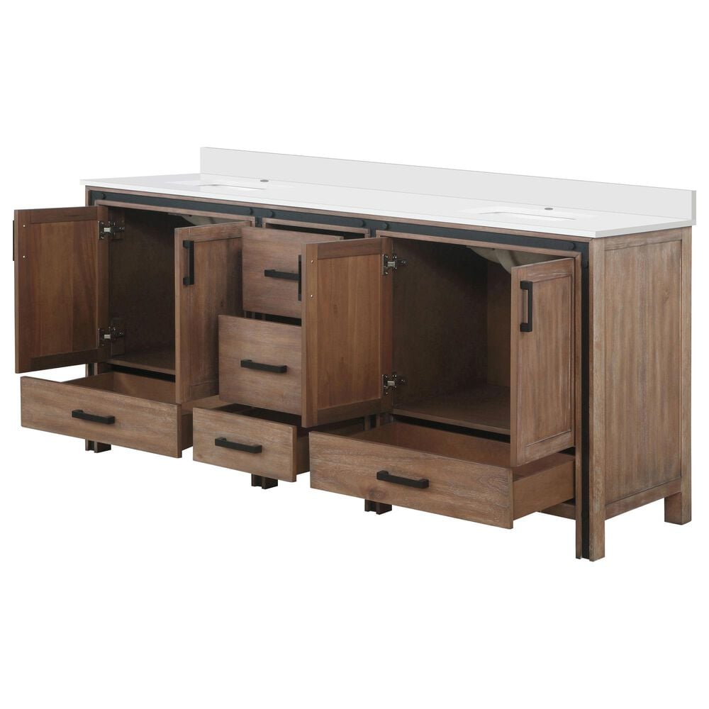 Lexora Home Ziva 80&quot; Double Bathroom Vanity in Rustic Barnwood with 2 cm White Cultured Marble Top and Rectangular Sinks, , large