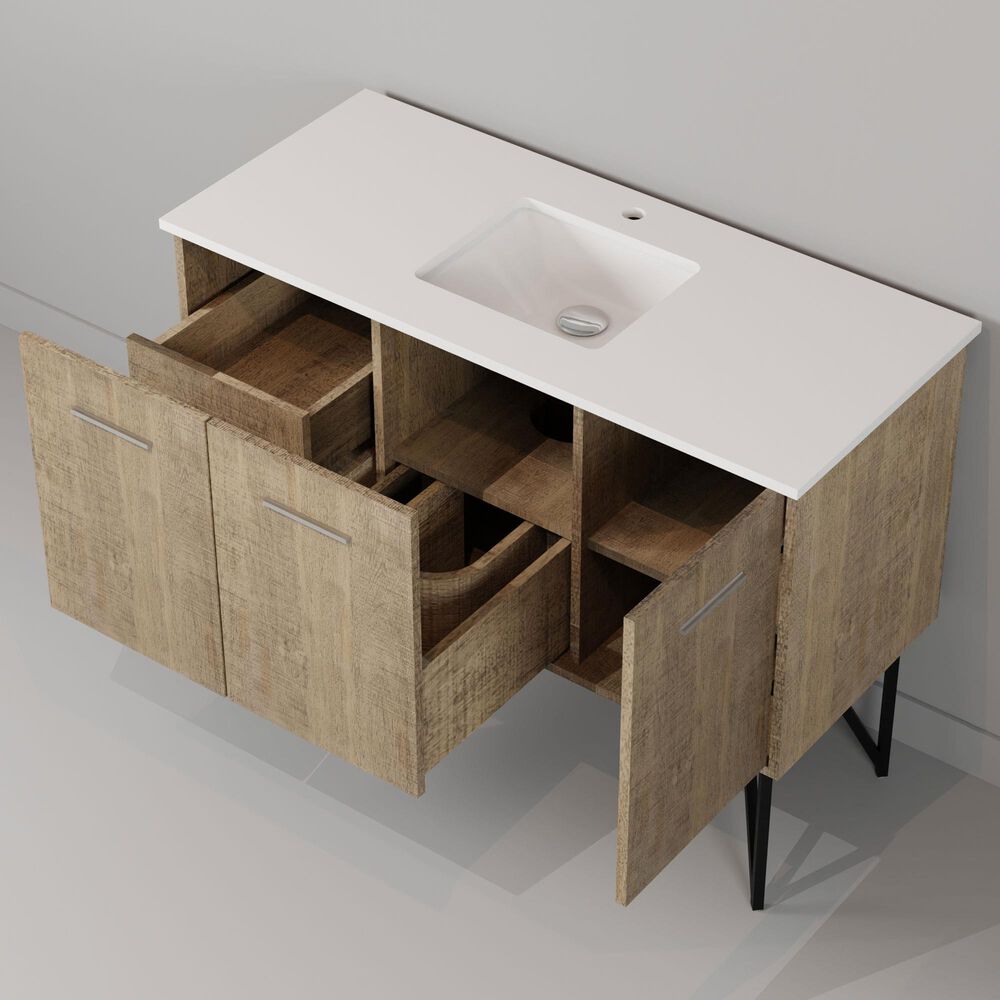 Lexora Home Lancy 48" Single Bathroom Vanity in Rustic Acacia with 2 cm White Quartz Top and Rectangular Sink, , large