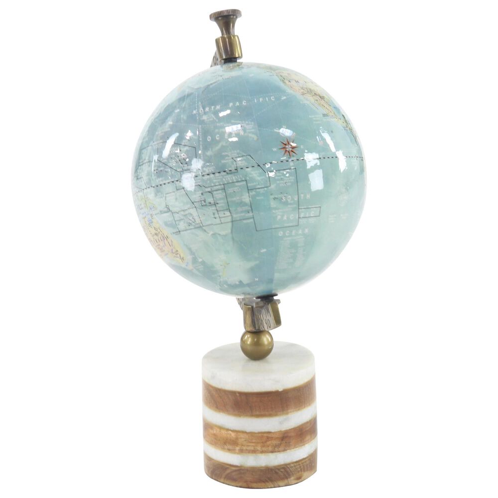 Maple and Jade 8&quot; x 16&quot; Globe in Turquoise, Green, Brass and Natural, , large
