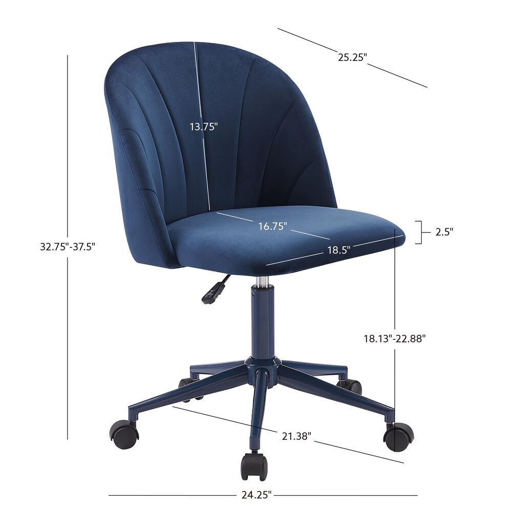 Linden Boulevard Velvet Desk Chair in Navy Blue, , large