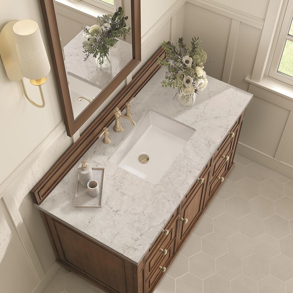 James Martin Vanities Lorelai 48&quot; Single Vanity in Mid-Century Walnut with 3 cm Eternal Jasmine Pearl Quartz Top, , large