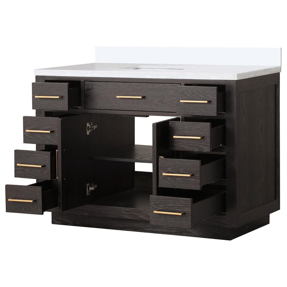 Lexora Home Abbey 48&quot; Single Bathroom Vanity in Brown Oak with 2 cm White Quartz Top and Rectangular Sink, , large