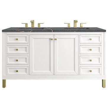 James Martin Vanities Chicago 60" Double Bathroom Vanity in Glossy White with 3 cm Parisien Bleu Quartz Top and Rectangular Sinks, , large
