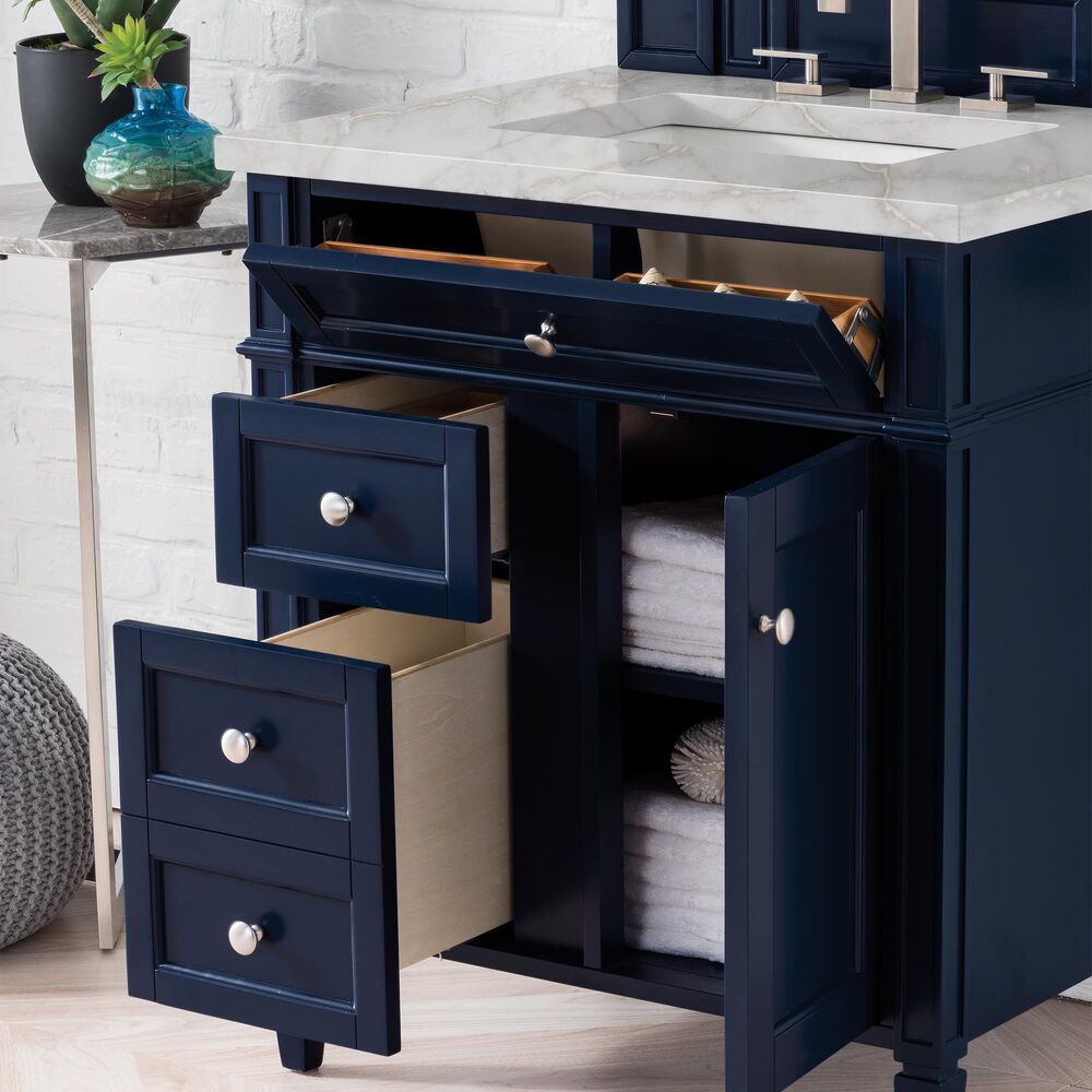 James Martin Vanities Brittany 30&quot; Single Bathroom Vanity in Victory Blue with 3 cm Victorian Silver Quartz Top and Rectangular Sink, , large