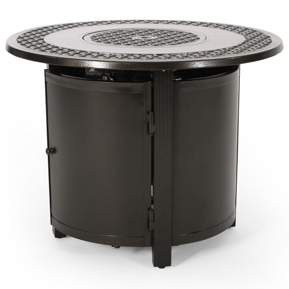 Noble House Liam 5-Piece Round Fire Pit Chat Set in Dark Brown and Hammered Bronze, , large
