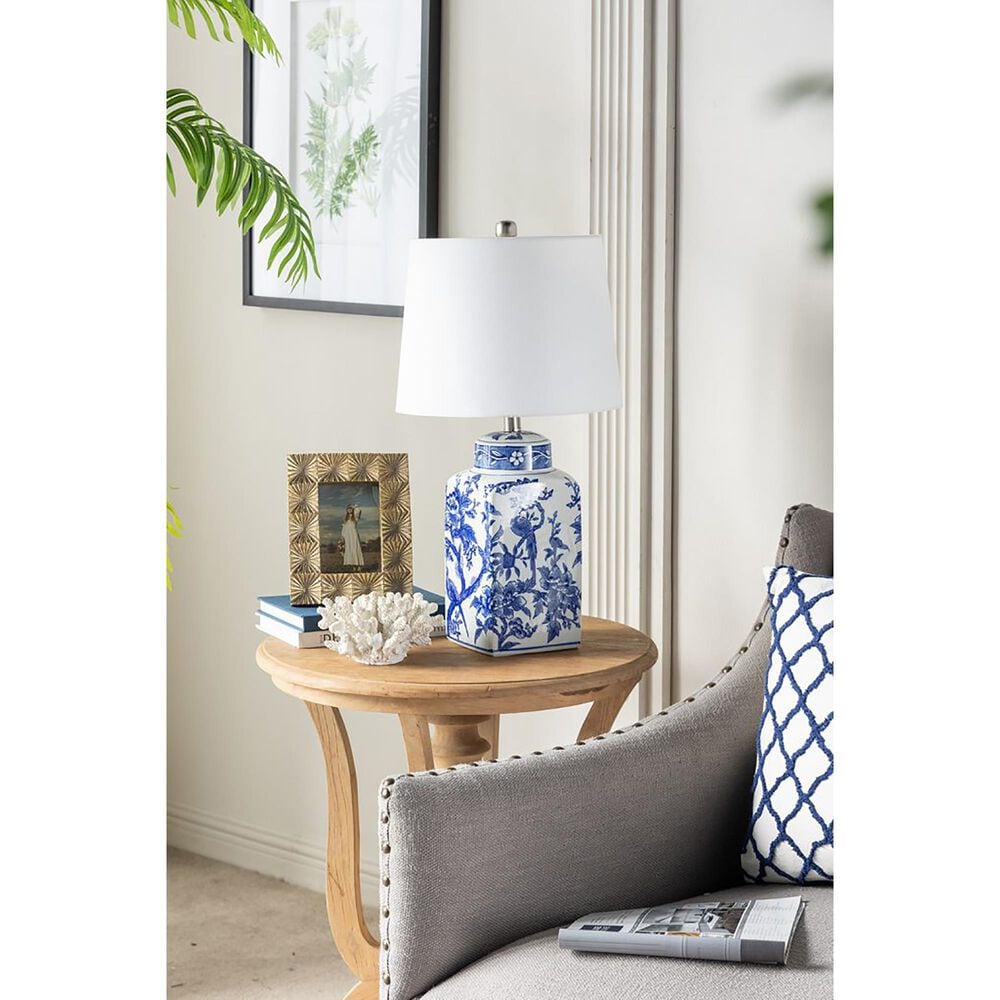 A&amp;B Home Flower Bird Table Lamp in Blue and White, , large