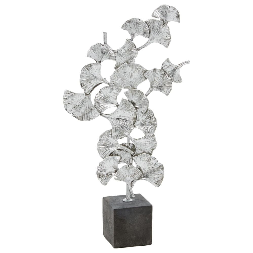 Maple and Jade Handmade Floral Decorative Sculpture in Satin Silver and Dark Gray, , large