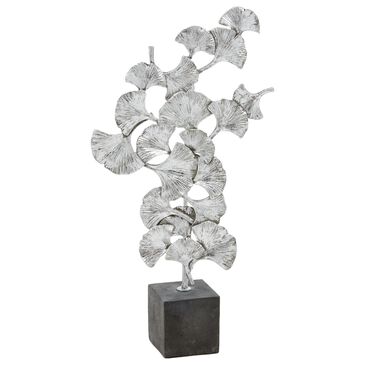 Maple and Jade Handmade Floral Decorative Sculpture in Satin Silver and Dark Gray, , large