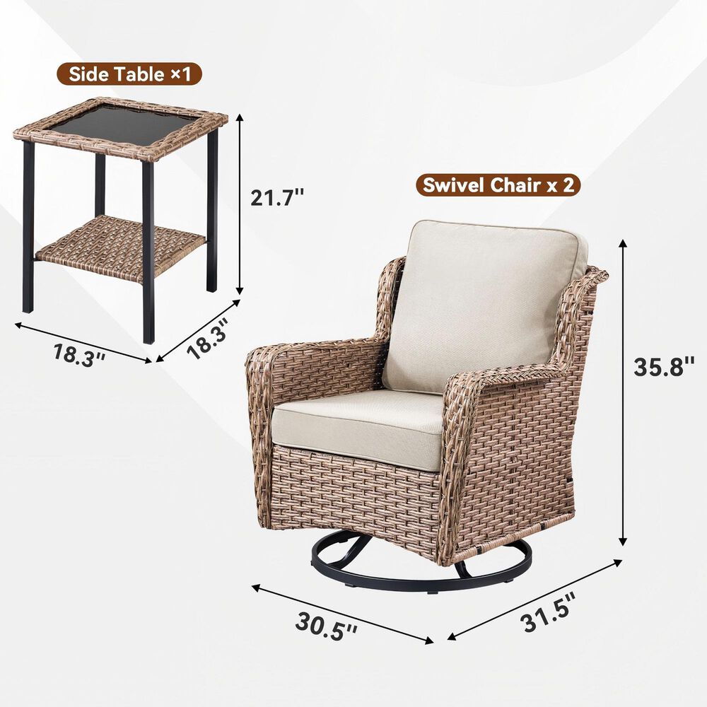 Sunwell Garden 3-Piece Patio Swivel Glider Set with 21.7" Side Table in Beige, , large