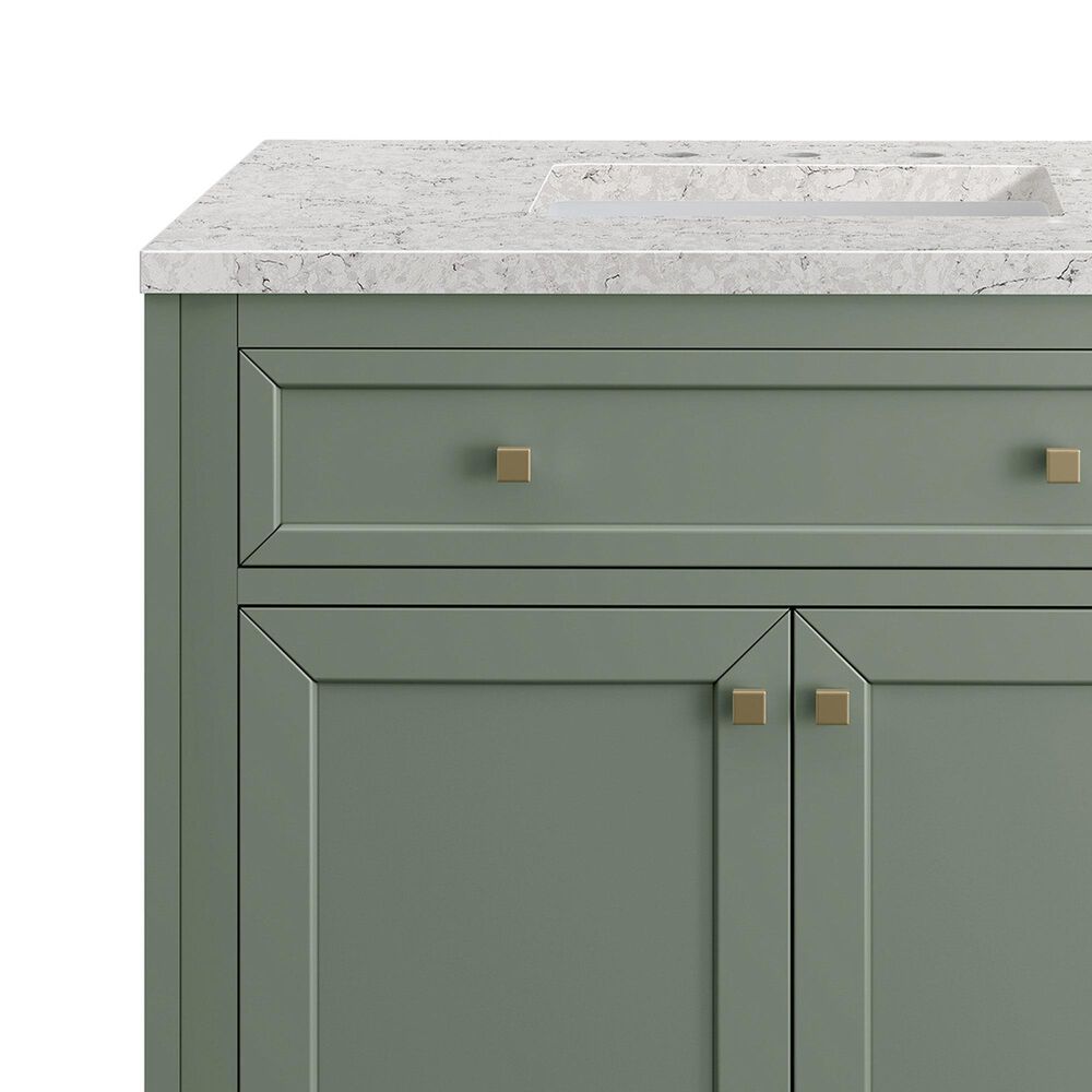 James Martin Vanities Chicago 36&quot; Single Bathroom Vanity in Smokey Celadon with 3 cm Eternal Jasmine Pearl Quartz Top and Rectangular Sink, , large