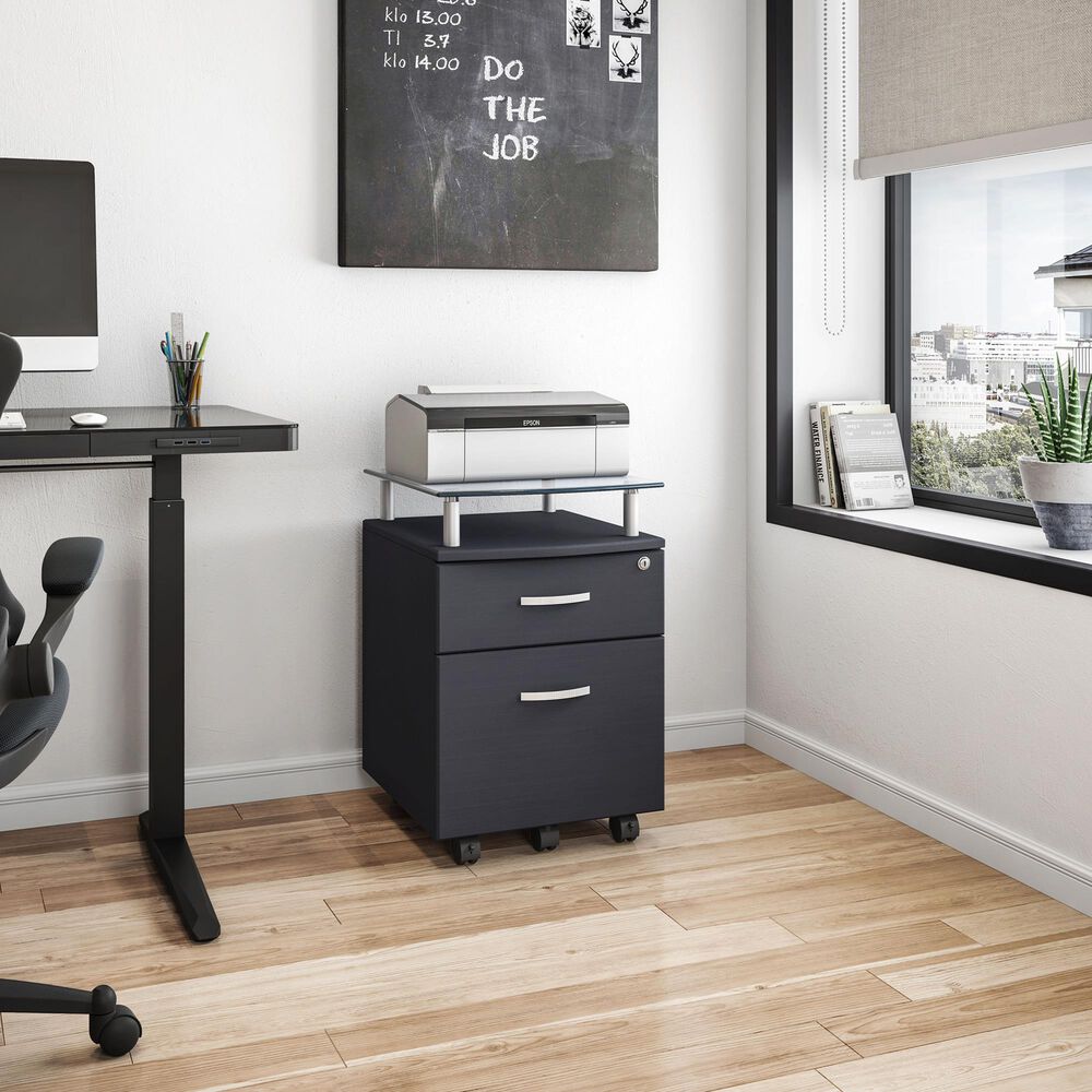 Rta Products Rolling File Cabinet with Glass Top in Graphite, , large