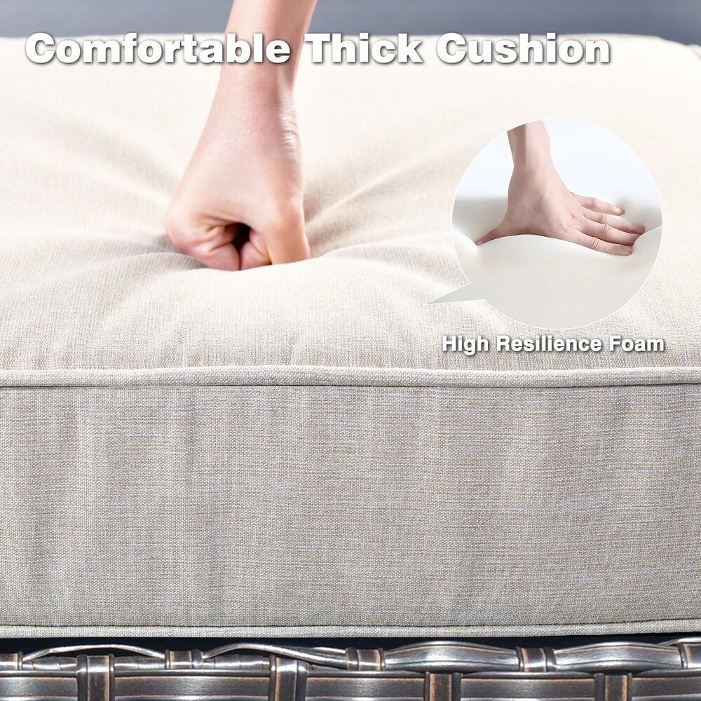 HOMLUX 3-Piece 72" Patio Sofa and Ottoman Set with Brown Wicker in Beige, , large