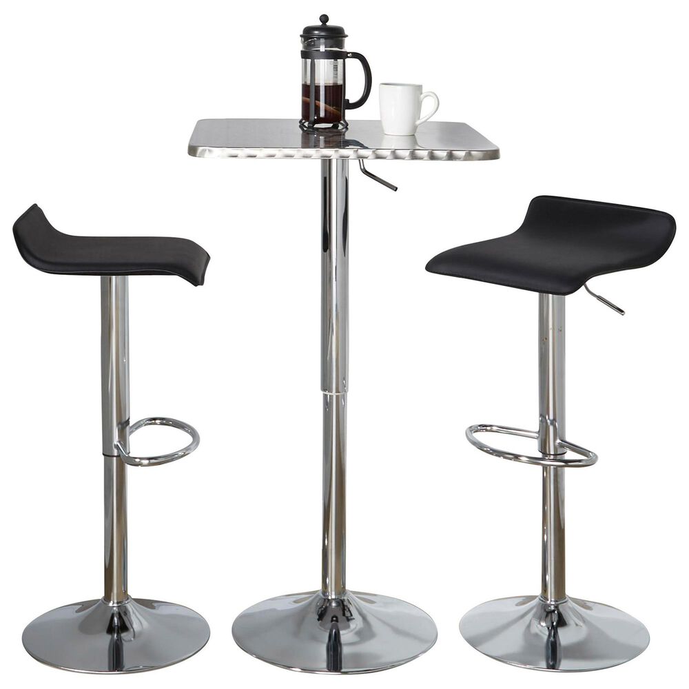 LumiSource Bistro-Ale 3-Piece Bar Set with Black Cushion in Silver and Chrome, , large