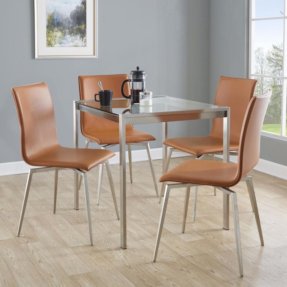 Lumisource Mason Swivel Side Chair with Camel Upholstered in Brushed Stainless Steel &#40;Set of 2&#41;, , large