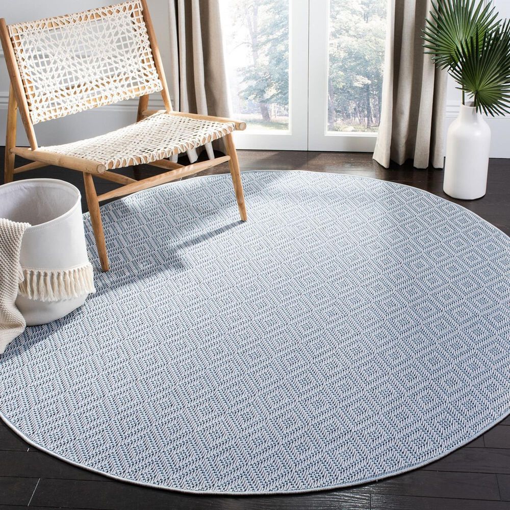 Safavieh Bermuda Geometric 6&#39;7&quot; Round Light Blue and Cream Indoor/Outdoor Area Performance Rug, , large