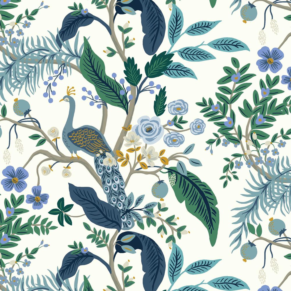 Rifle Paper Co Crafted by Cloth and Company Billie Ottoman in Peacock Blue/White, , large