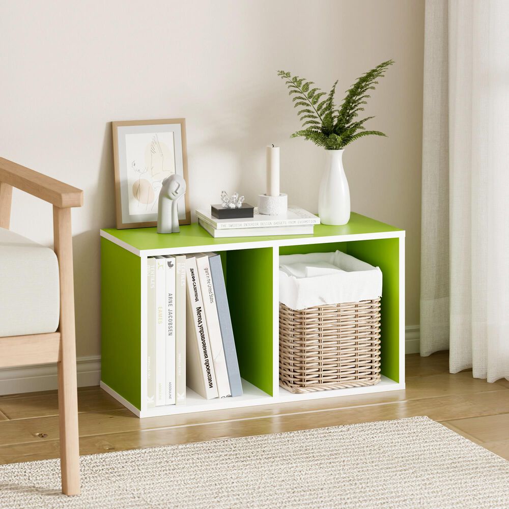 HOMLUX 2-Tier Open Shelf Bookcase in Green and White, , large