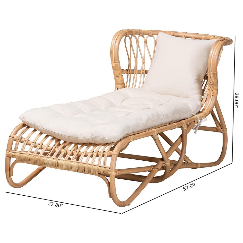Baxton Studio Delara Chaise with Natural Brown Rattan in White, , large