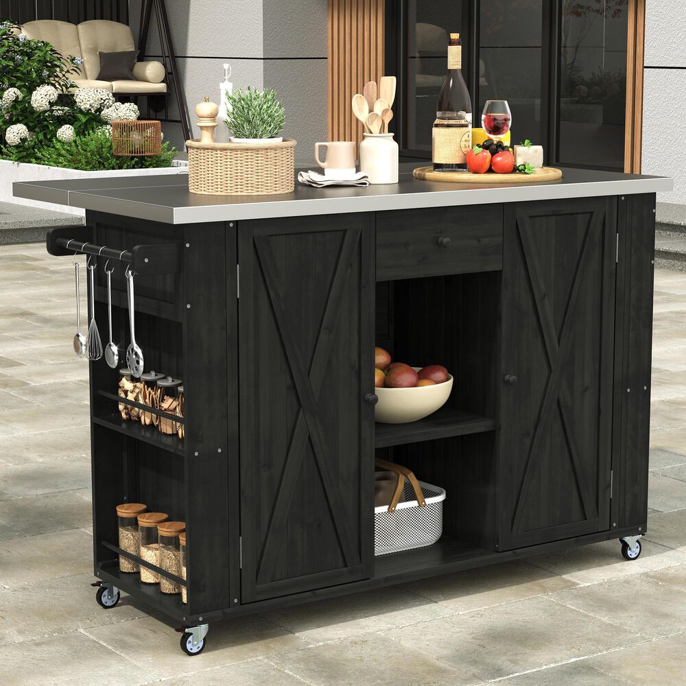 Hearth and Haven Outdoor Kitchen Island with Stainless Steel Top in Black, , large
