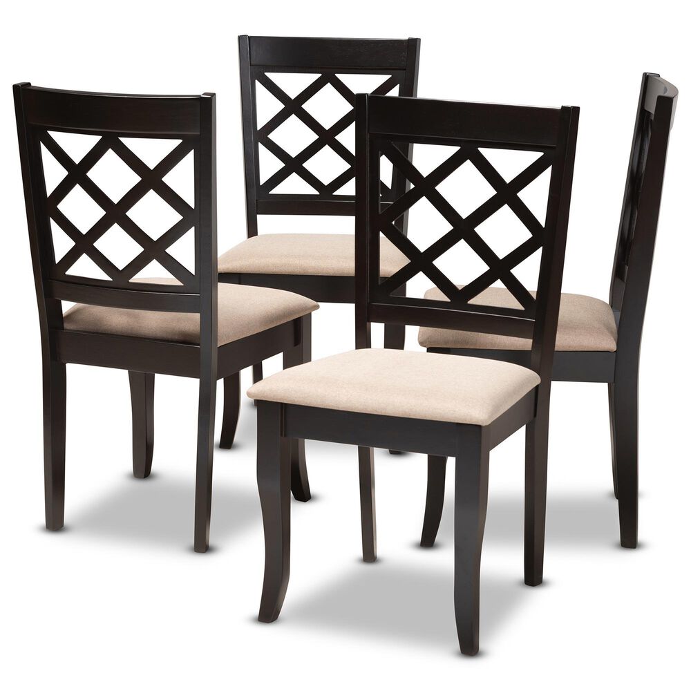 Baxton Studio Verner Side Chair with Sand Cushion in Espresso Brown (Set of 4), , large
