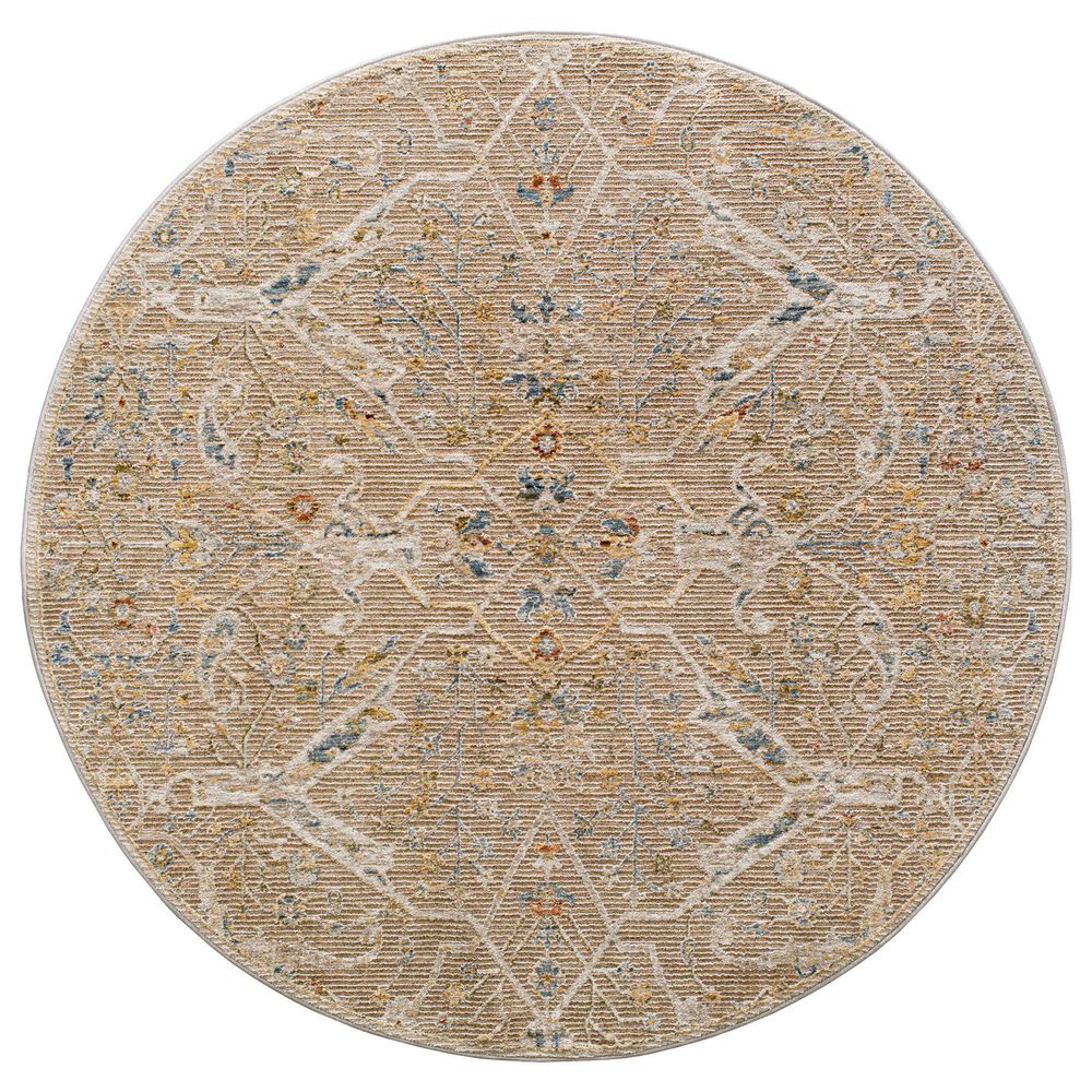 Surya Reina Light Brown, Tan, Denim, Rust, Olive, Light Gray, Cream and Mustard 7&#39;10&quot; Round Area Rug, , large