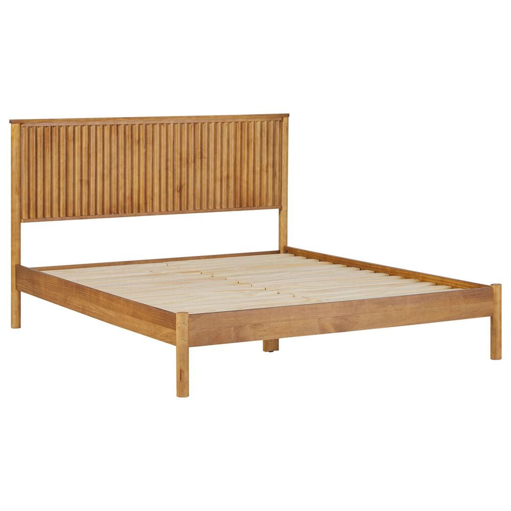 Walker Edison Paris Queen Platform Bed with Reeded Headboard in Blonde, , large