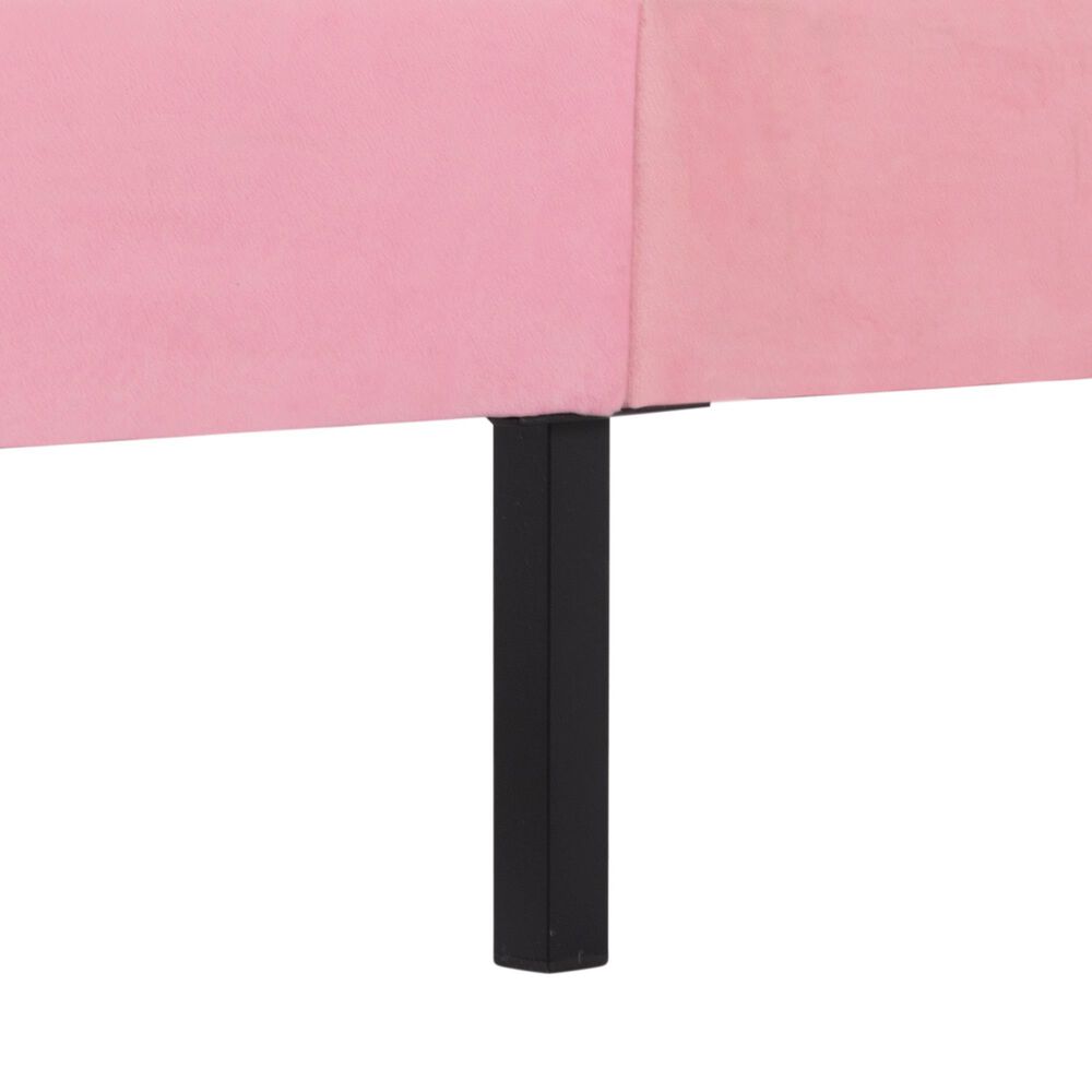 HOMLUX Queen Upholstered Platform Bed Frame with Velvet Headboard in Pink, , large